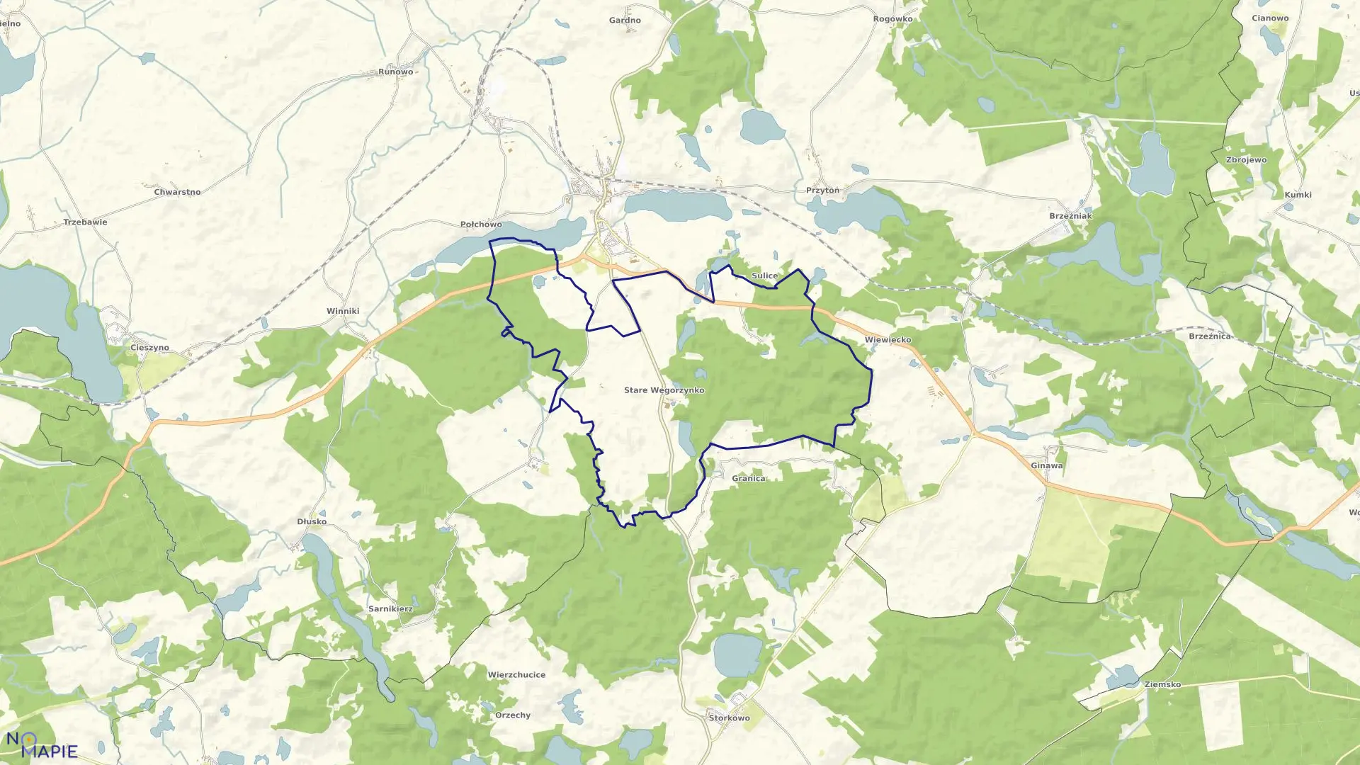 Mapa obrębu Stare Węgorzynko w gminie Węgorzyno